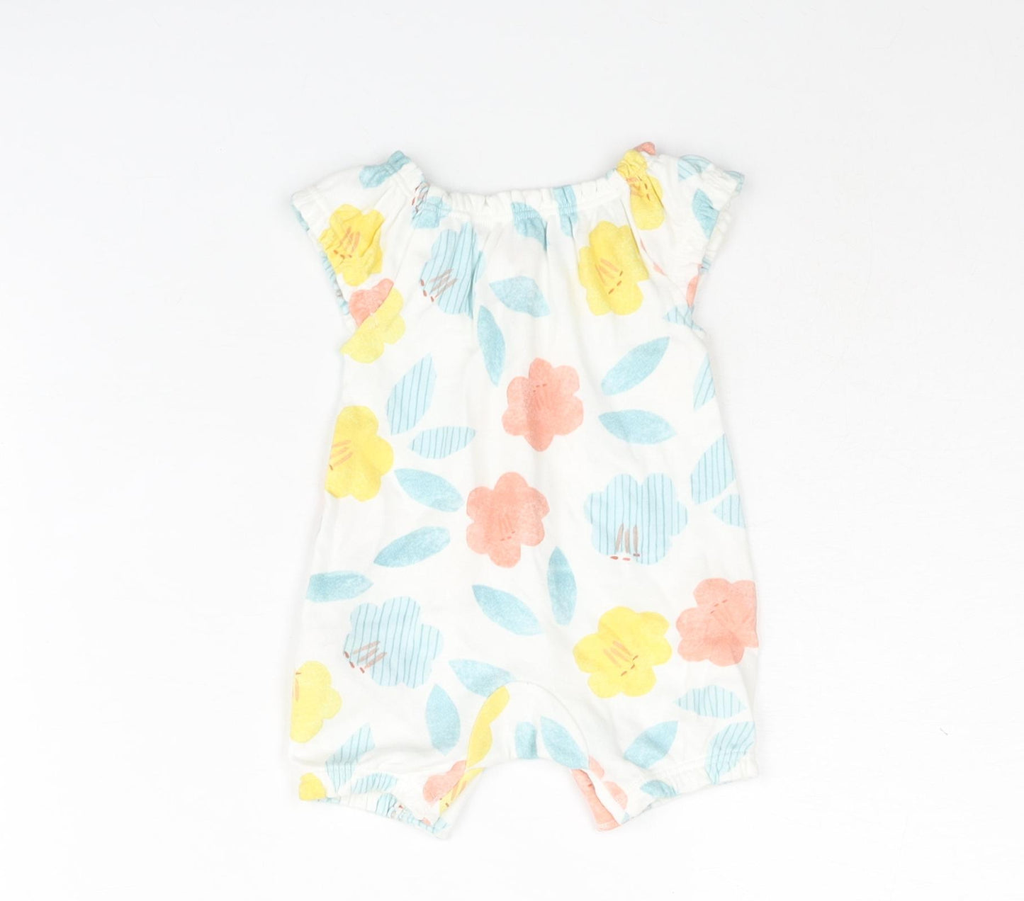 Marks and Spencer Baby White Geometric Cotton Romper One-Piece Size Newborn Snap - Floral