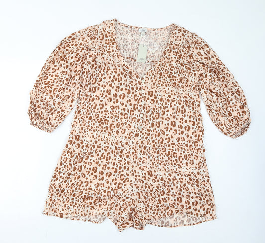 River Island Womens Brown Animal Print Viscose Playsuit One-Piece Size 8 Pullover - Leopard Print