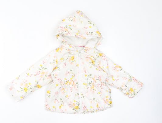 Penelope Mack Girls White Floral Rain Coat Coat Size 2 Years Zip - Fleece Lined Hood, Bows