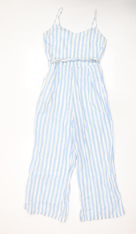 Mango Womens Blue Striped Polyester Jumpsuit One-Piece Size M L25 in Zip - Belted