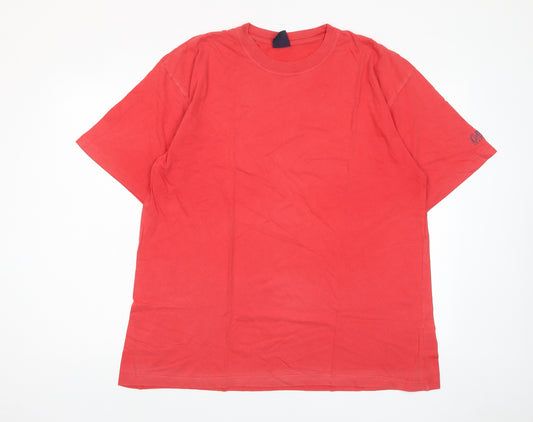 Cotton Traders Mens Red Cotton T-Shirt Size L Crew Neck - Logo, Embroidered