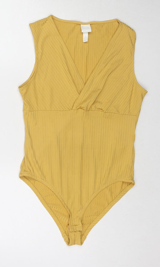 H&M Womens Yellow Viscose Bodysuit One-Piece Size M Snap