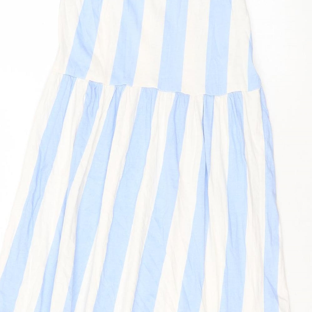 H&M Girls Blue Striped Cotton A-Line Size 10 Years Round Neck Pullover