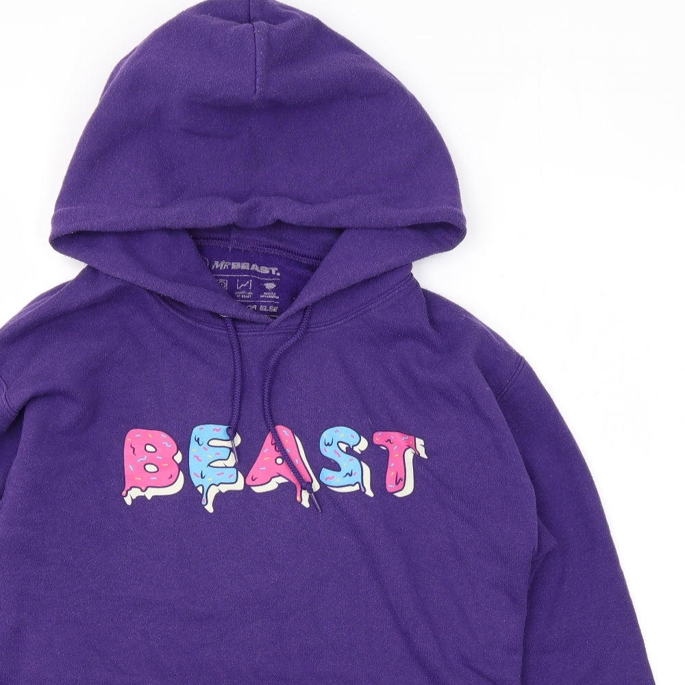 Mr Beast Mens Purple Polyester Pullover Hoodie Size S - Logo