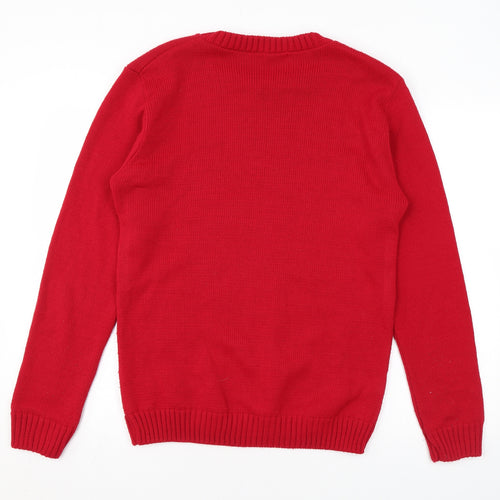 Boohoo Mens Red Round Neck Acrylic Pullover Jumper Size M Long Sleeve - Harry Potter, Christmas Jumper