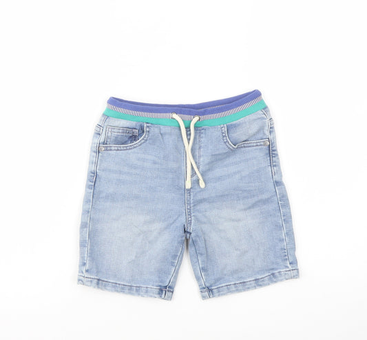 Marks and Spencer Boys Blue Cotton Bermuda Shorts Size 6-7 Years Regular Drawstring