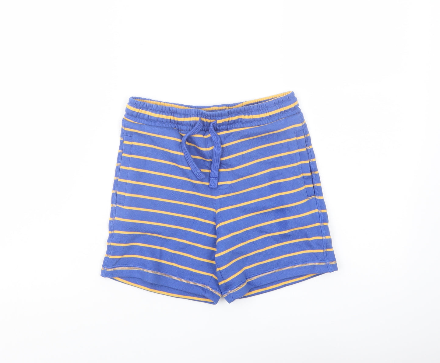 Marks and Spencer Boys Blue Striped Cotton Sweat Shorts Size 5-6 Years Regular Drawstring