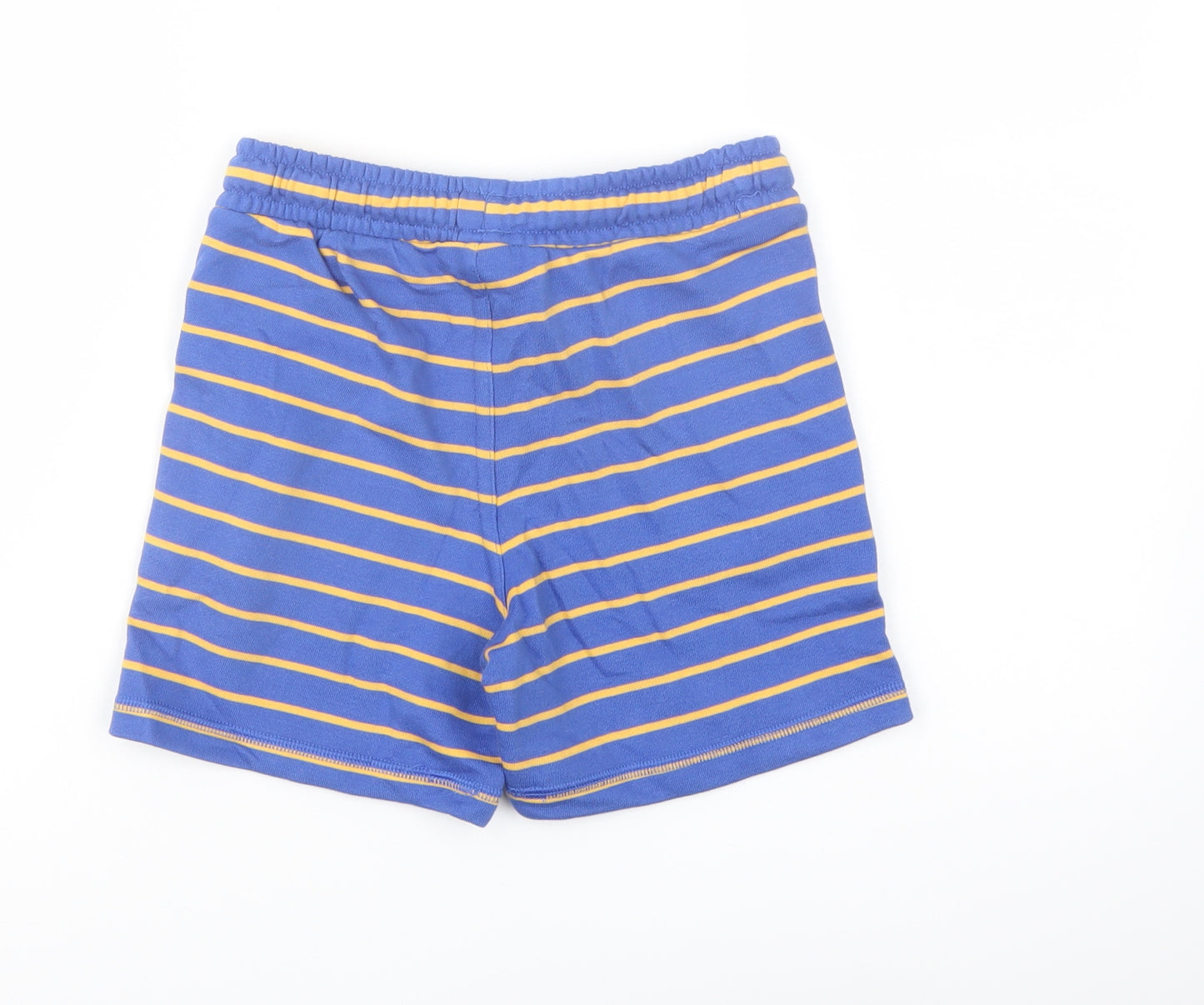 Marks and Spencer Boys Blue Striped Cotton Sweat Shorts Size 5-6 Years Regular Drawstring