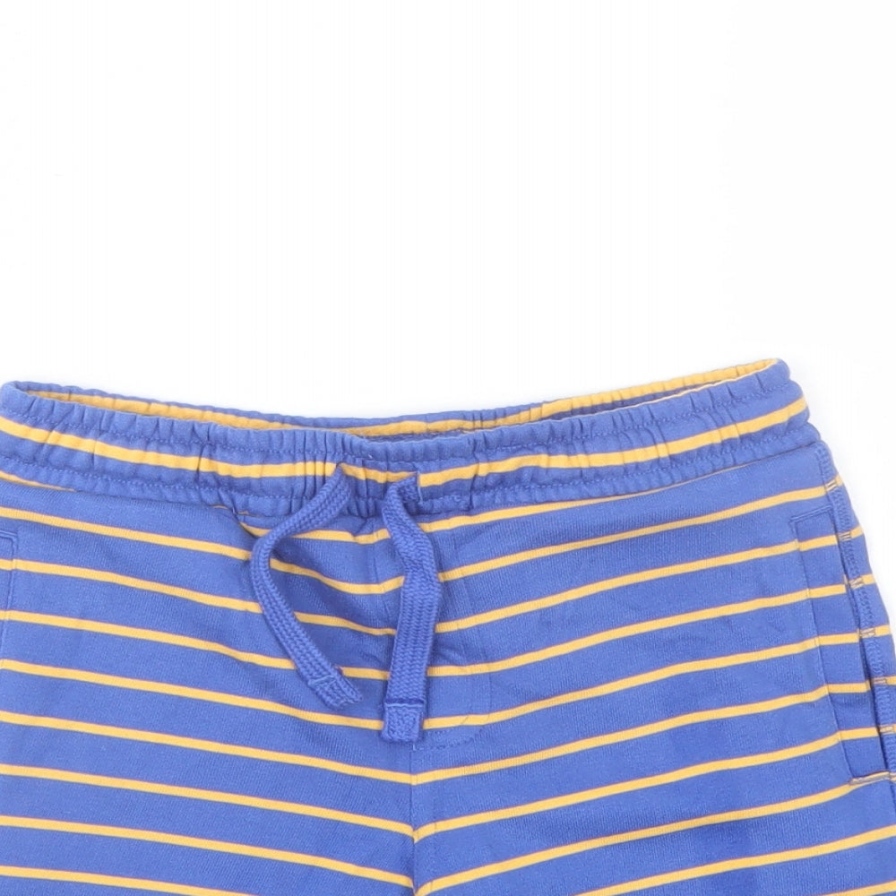 Marks and Spencer Boys Blue Striped Cotton Sweat Shorts Size 5-6 Years Regular Drawstring