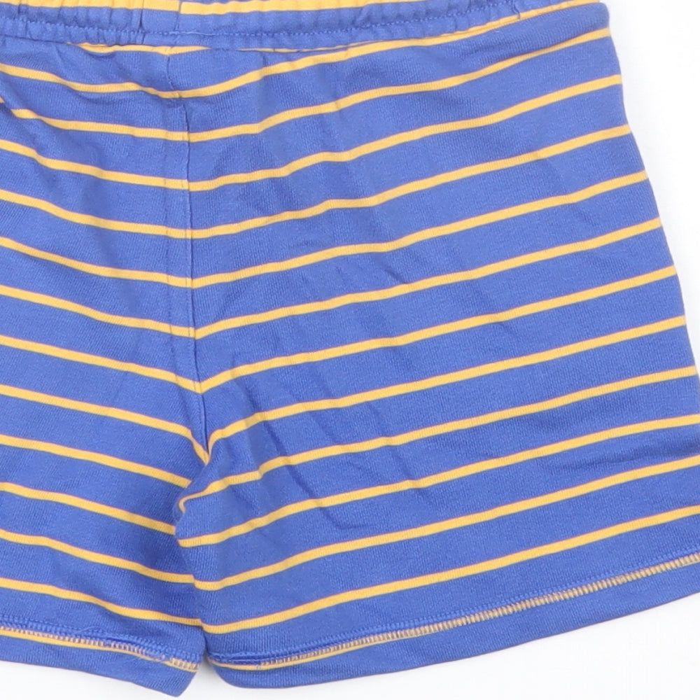 Marks and Spencer Boys Blue Striped Cotton Sweat Shorts Size 5-6 Years Regular Drawstring