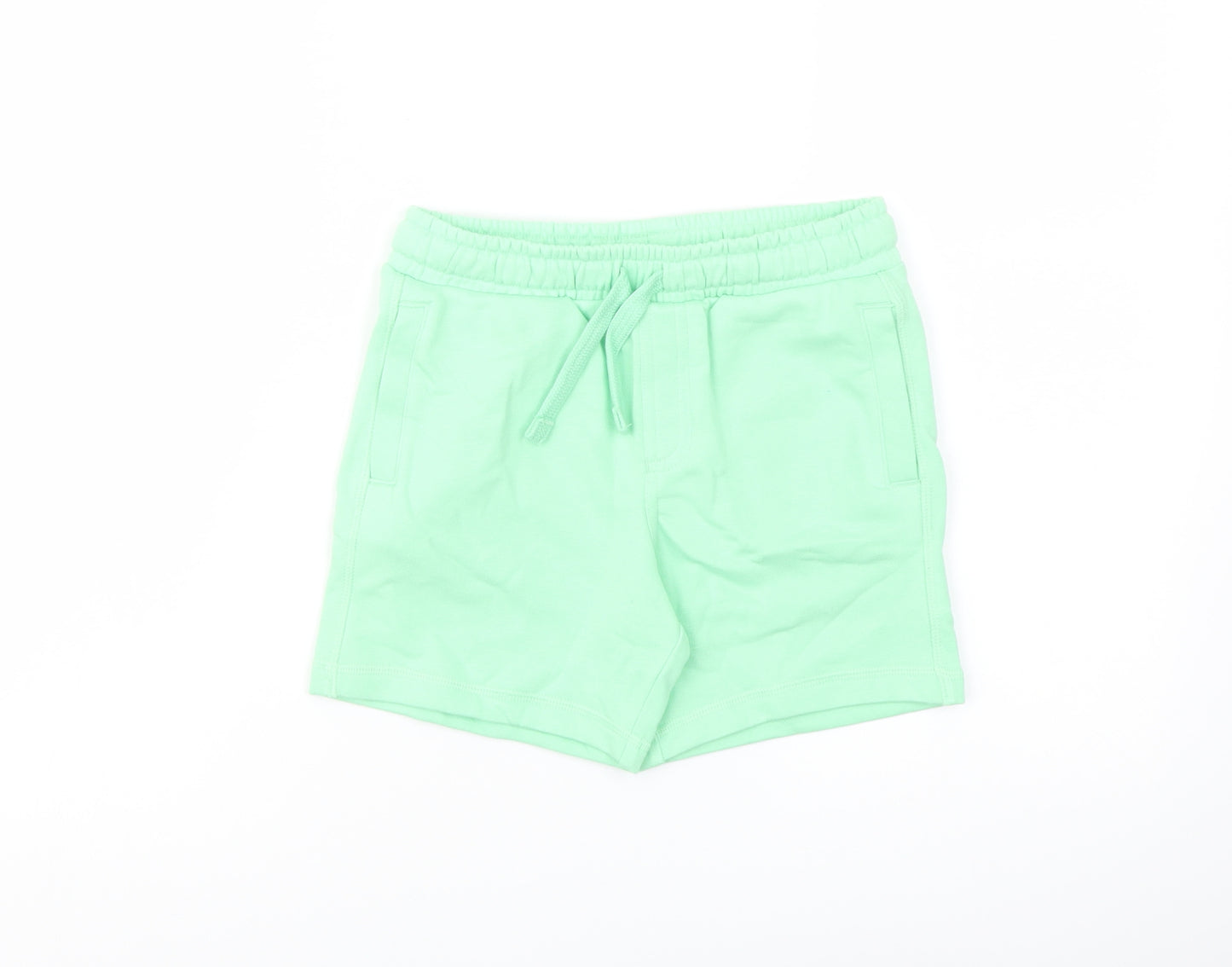 Marks and Spencer Boys Green Cotton Sweat Shorts Size 5-6 Years Regular Drawstring