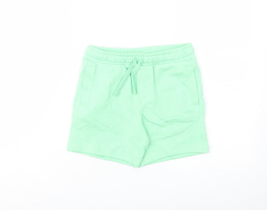 Marks and Spencer Boys Green Cotton Sweat Shorts Size 5-6 Years Regular Drawstring