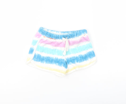 Marks and Spencer Girls Multicoloured Striped Cotton Sweat Shorts Size 3-4 Years Regular Drawstring