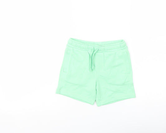 Marks and Spencer Boys Green Cotton Sweat Shorts Size 4-5 Years Regular Drawstring