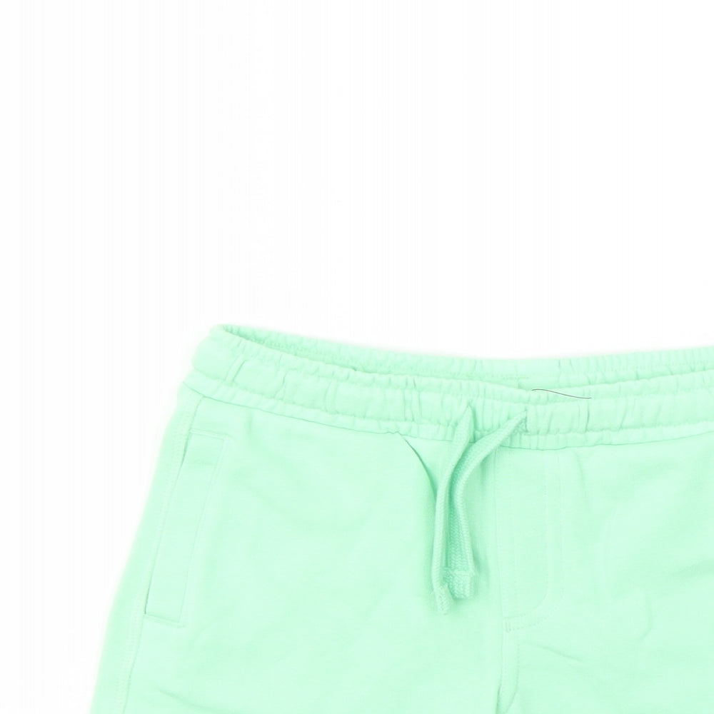 Marks and Spencer Boys Green Cotton Sweat Shorts Size 4-5 Years Regular Drawstring