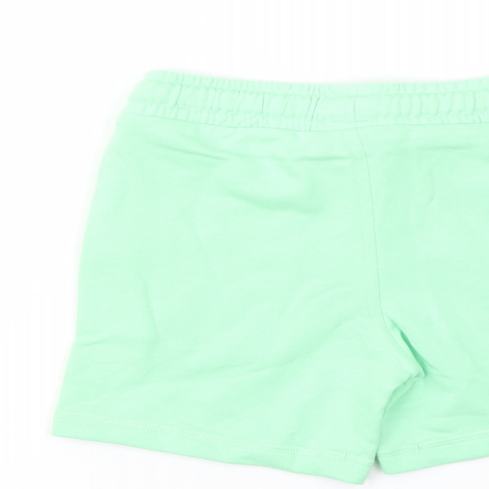 Marks and Spencer Boys Green Cotton Sweat Shorts Size 4-5 Years Regular Drawstring