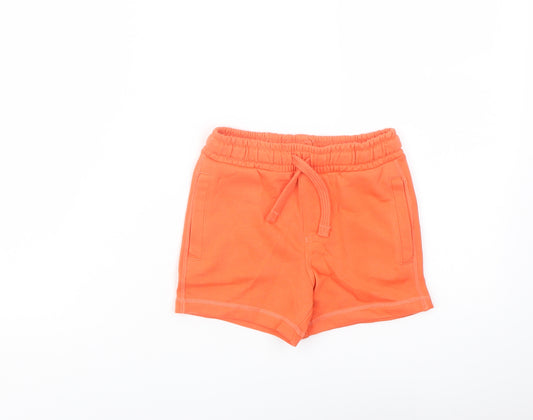 Marks and Spencer Boys Orange Cotton Sweat Shorts Size 2-3 Years Regular Drawstring