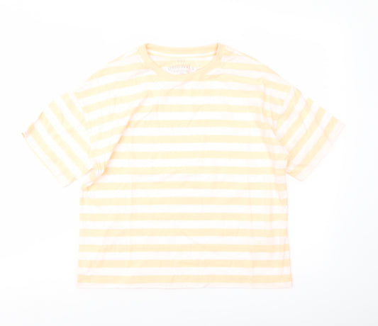 Marks and Spencer Girls Orange Striped Cotton Basic T-Shirt Size 13-14 Years Crew Neck Pullover