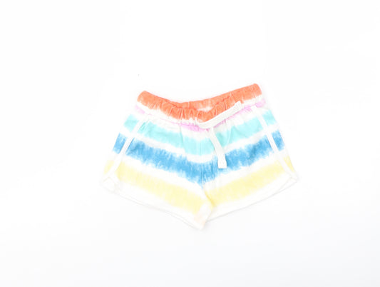 Marks and Spencer Girls Multicoloured Striped Cotton Sweat Shorts Size 3-4 Years Regular Drawstring