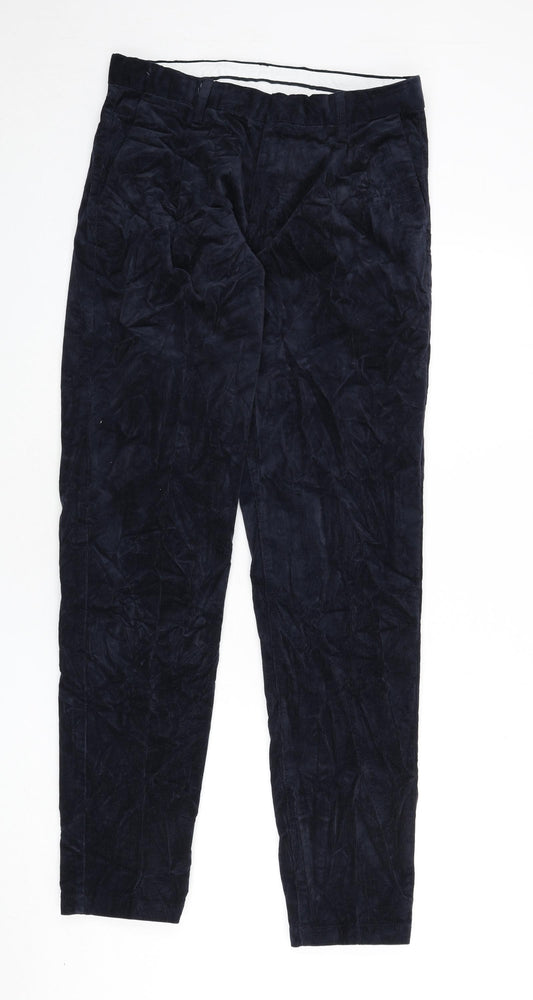 Autograph Mens Blue Cotton Trousers Size 30 in L33 in Regular Zip