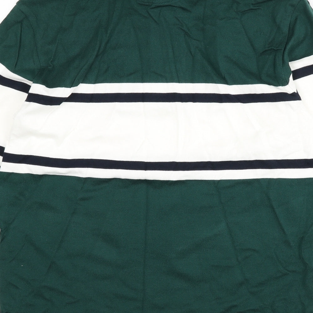 Marks and Spencer Mens Green Cotton Polo Size S Collared Button - Stripe Detail