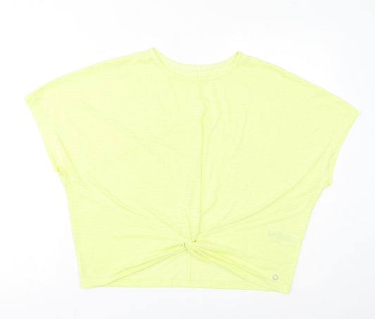 Marks and Spencer Womens Yellow Polyester Basic T-Shirt Size 14 Round Neck Pullover - Knot Detail