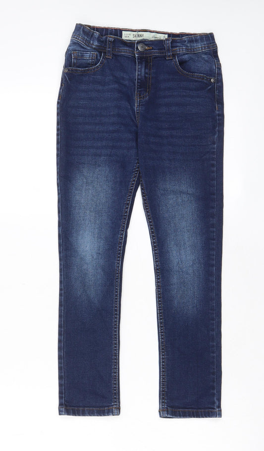 Denim & Co. Boys Blue Cotton Skinny Jeans Size 9 Years L22 in Regular Zip - Pockets, Adjustable waist