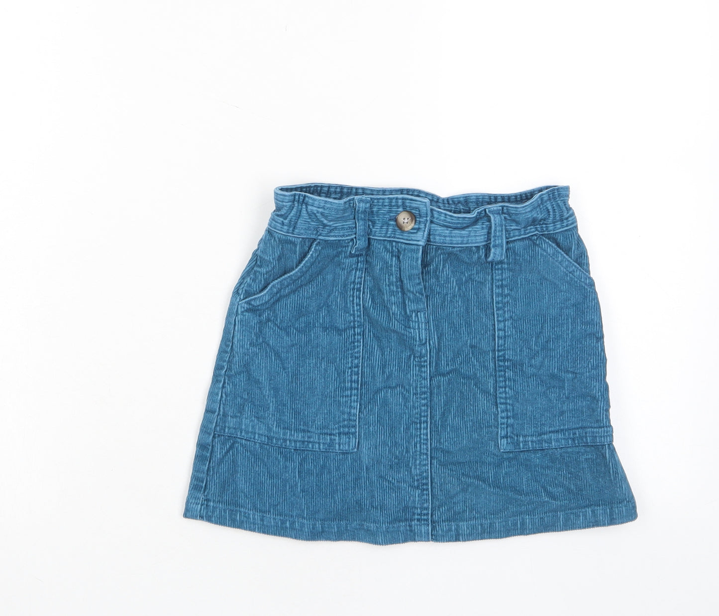 John Lewis Girls Blue Cotton A-Line Skirt Size 7 Years Regular Zip - Pockets, Adjustable waist