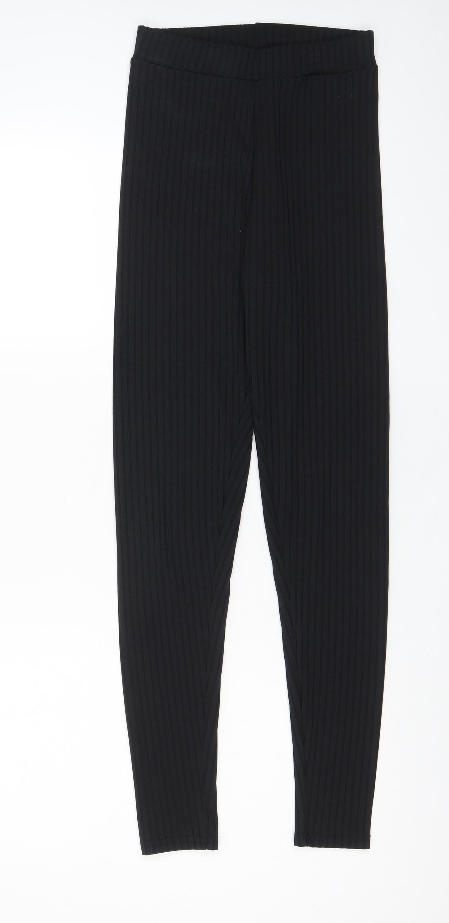 PRETTYLITTLETHING Womens Black Polyester Capri Leggings Size 8 L27 in - Ribbed