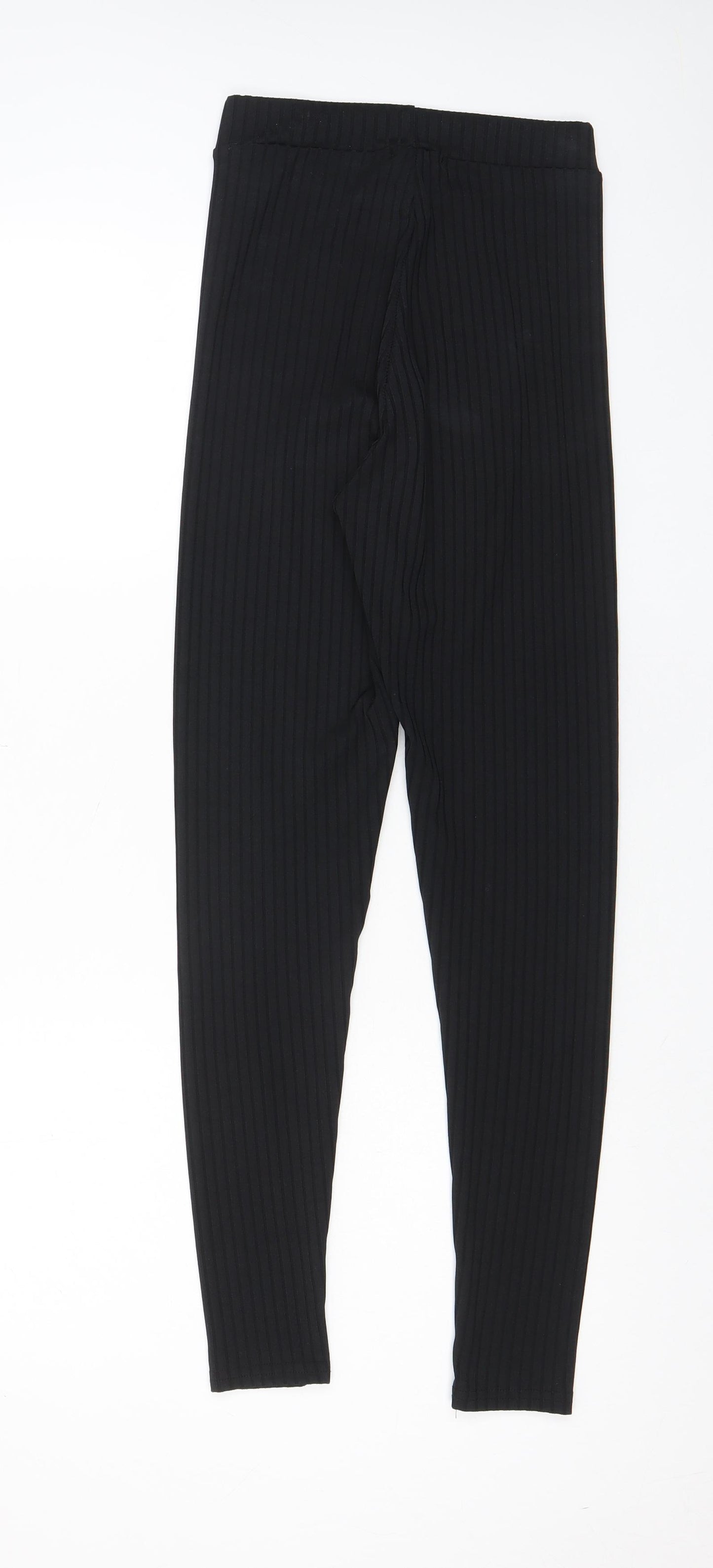 PRETTYLITTLETHING Womens Black Polyester Capri Leggings Size 8 L27 in - Ribbed