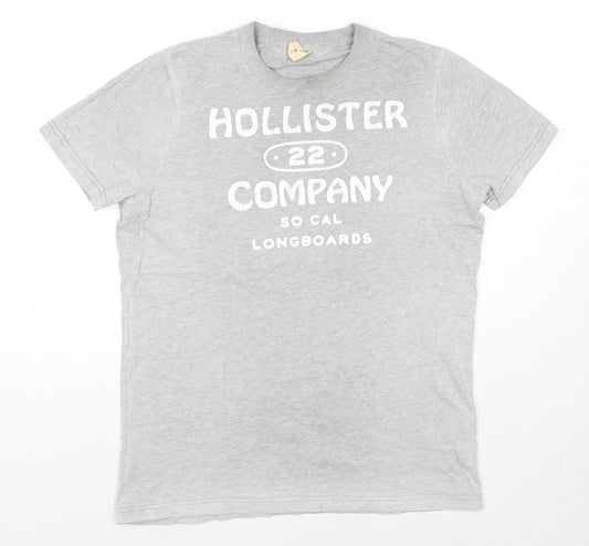 Hollister Mens Grey Cotton T-Shirt Size M Round Neck - Logo