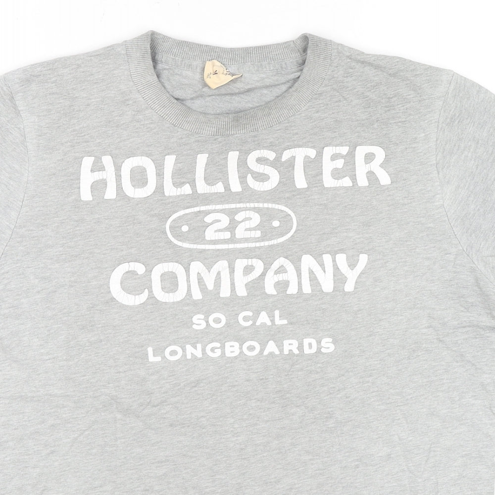 Hollister Mens Grey Cotton T-Shirt Size M Round Neck - Logo