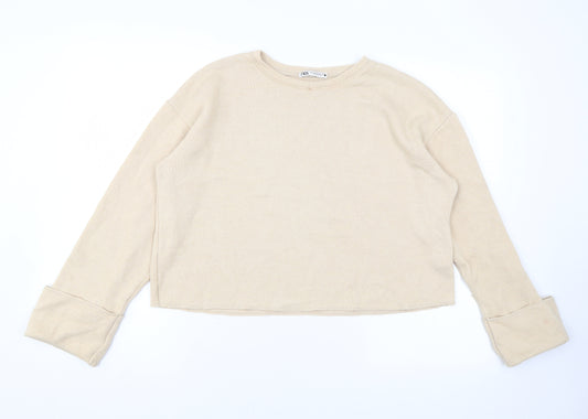 Zara Womens Beige Viscose Pullover Sweatshirt Size M Pullover - Cropped