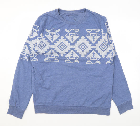 New Look Mens Blue Geometric Cotton Pullover Sweatshirt Size L