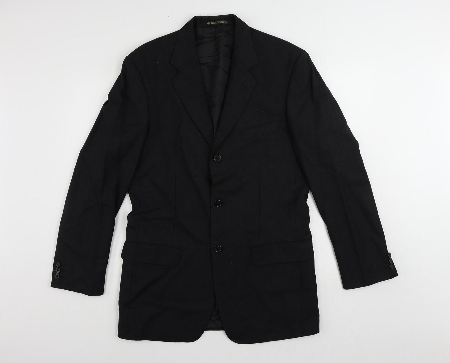 St Michael Mens Black Wool Jacket Suit Jacket Size 38 Regular