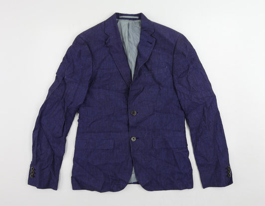 Burton Mens Blue Linen Jacket Blazer Size 38 Regular