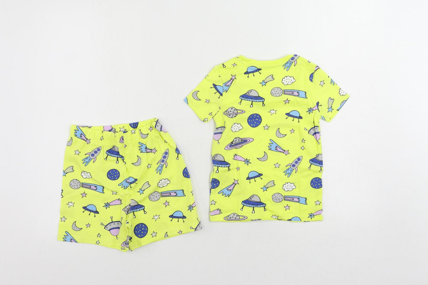 Marks and Spencer Boys Yellow Geometric Cotton Pyjama Set Size 2-3 Years Pullover - Space Print