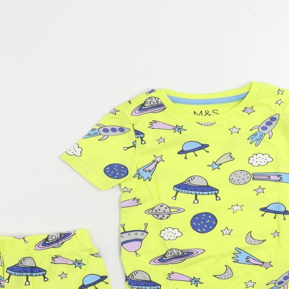 Marks and Spencer Boys Yellow Geometric Cotton Pyjama Set Size 2-3 Years Pullover - Space Print