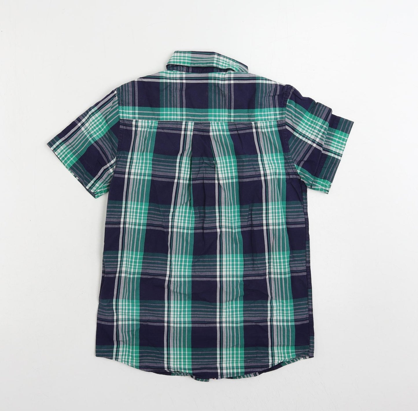 Maine New England Boys Blue Plaid Cotton Basic Button-Up Size 12 Years Collared Button