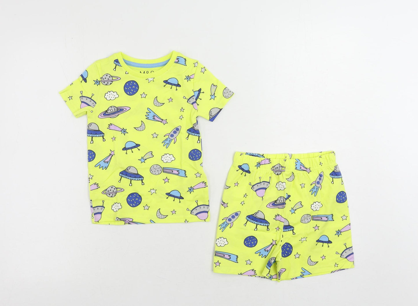 Marks and Spencer Boys Yellow Geometric Cotton Pyjama Set Size 2-3 Years Pullover - Space Print