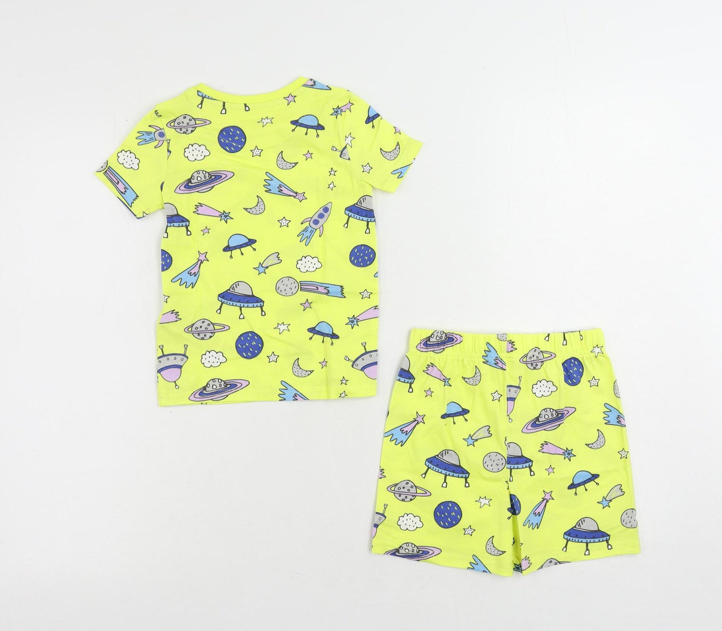 Marks and Spencer Boys Yellow Geometric Cotton Pyjama Set Size 2-3 Years Pullover - Space Print