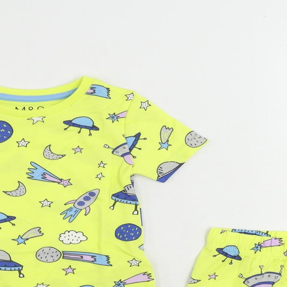 Marks and Spencer Boys Yellow Geometric Cotton Pyjama Set Size 2-3 Years Pullover - Space Print