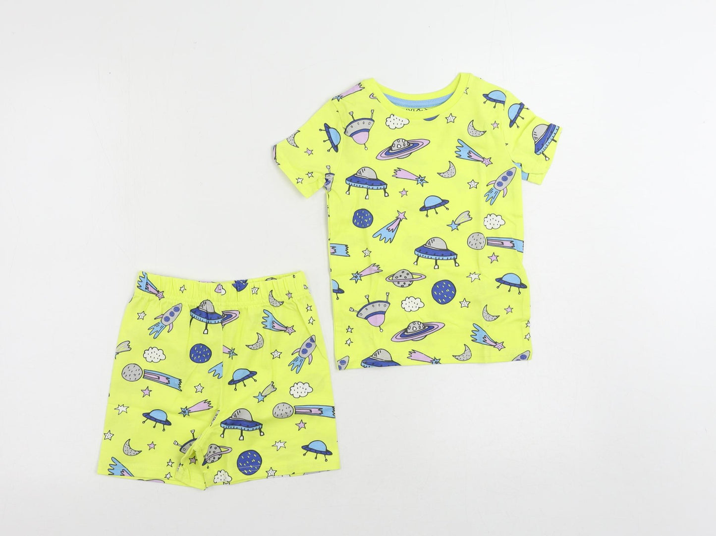 Marks and Spencer Boys Yellow Geometric Cotton Pyjama Set Size 2-3 Years Pullover - Space Print