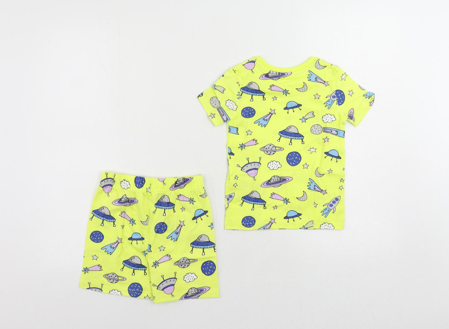 Marks and Spencer Boys Yellow Geometric Cotton Pyjama Set Size 2-3 Years Pullover - Space Print