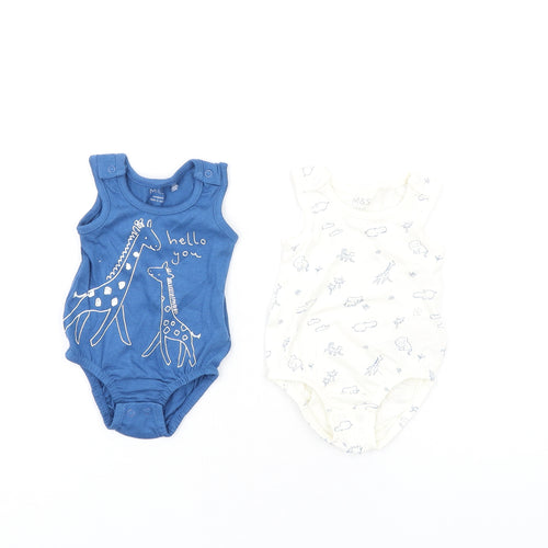 Marks and Spencer Baby Blue Cotton Babygrow One-Piece Size Newborn Snap