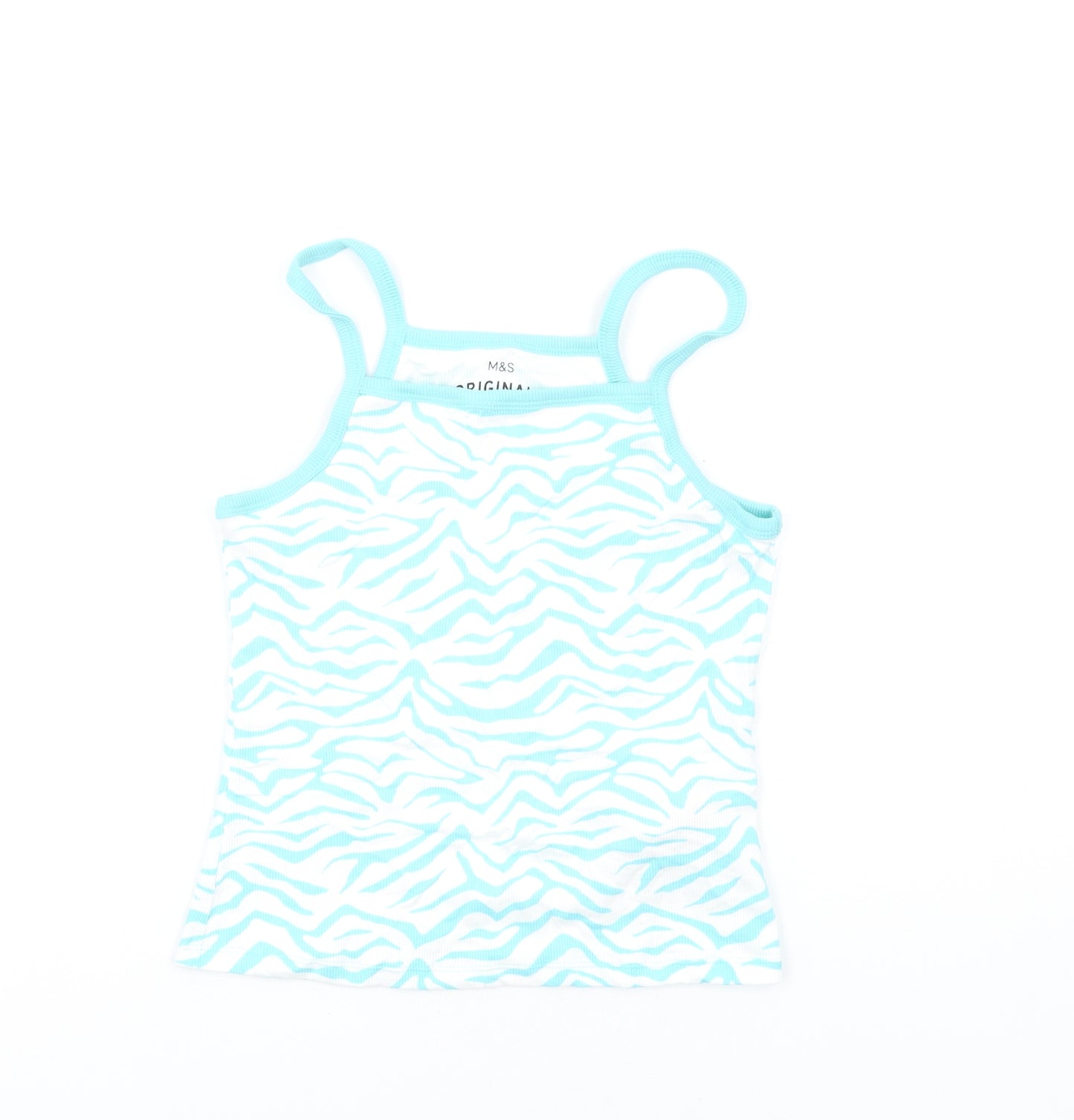 Marks and Spencer Girls Blue Animal Print Cotton Basic Tank Size 11-12 Years Square Neck Pullover - Zebra Print