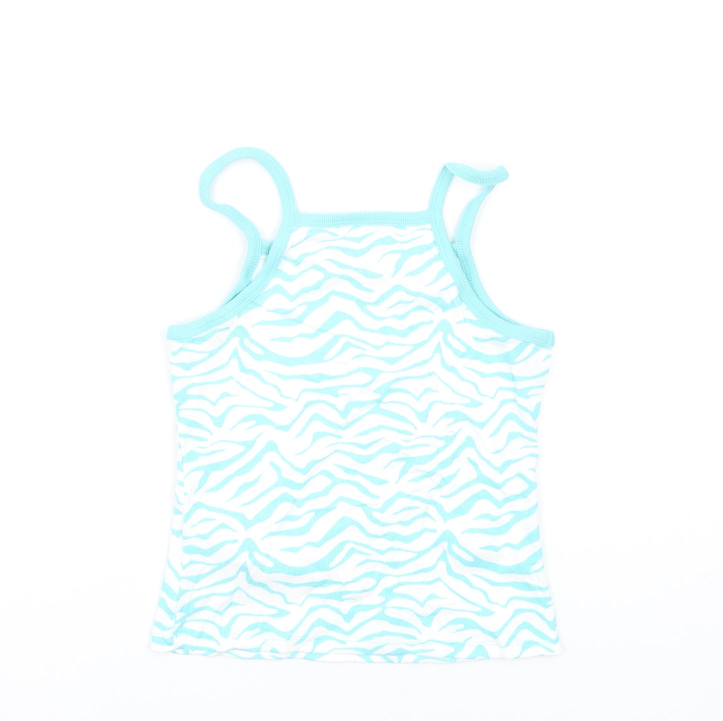 Marks and Spencer Girls Blue Animal Print Cotton Basic Tank Size 11-12 Years Square Neck Pullover - Zebra Print