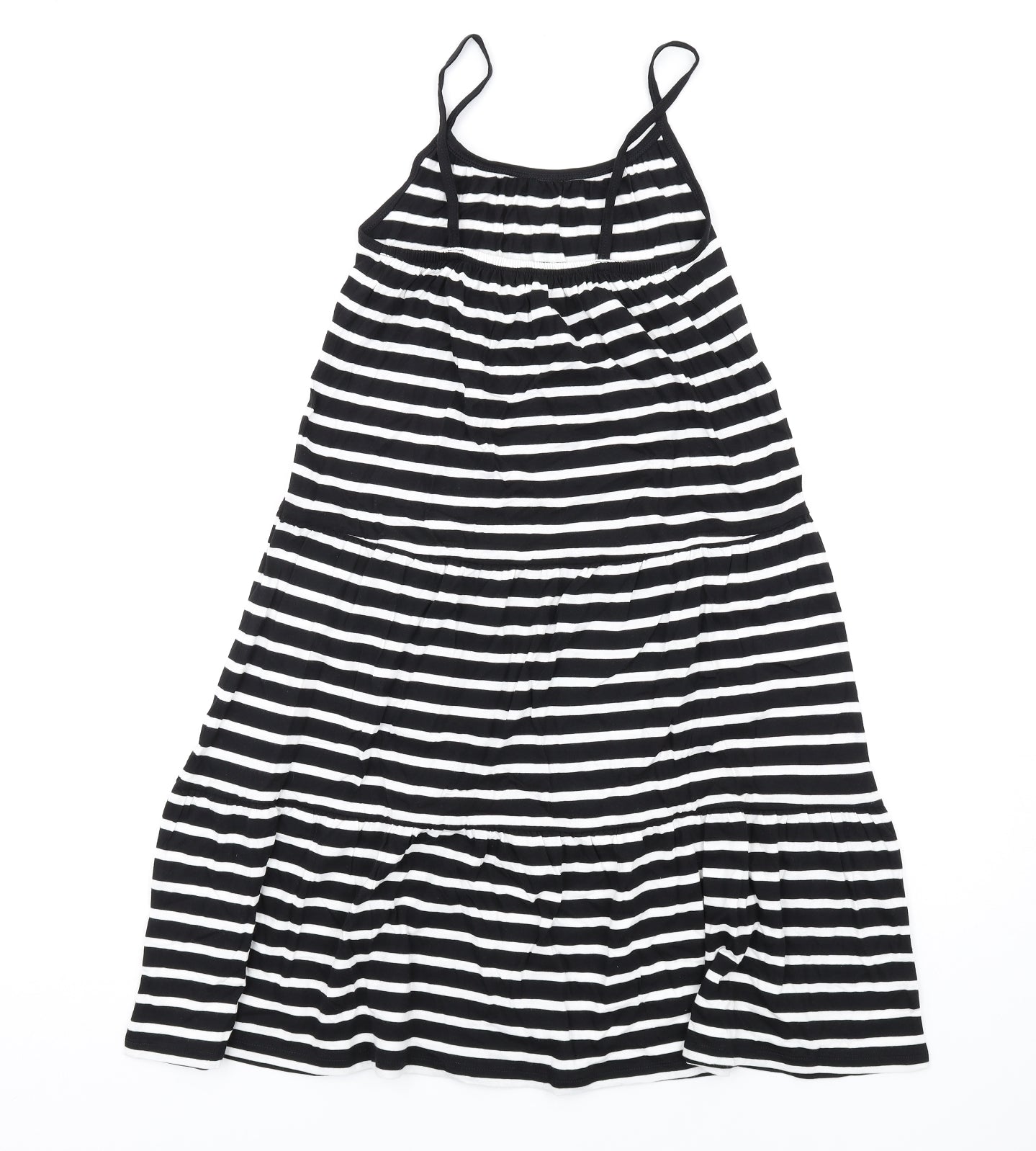 Marks and Spencer Girls Black Striped Cotton Trapeze & Swing Size 9-10 Years Round Neck Pullover