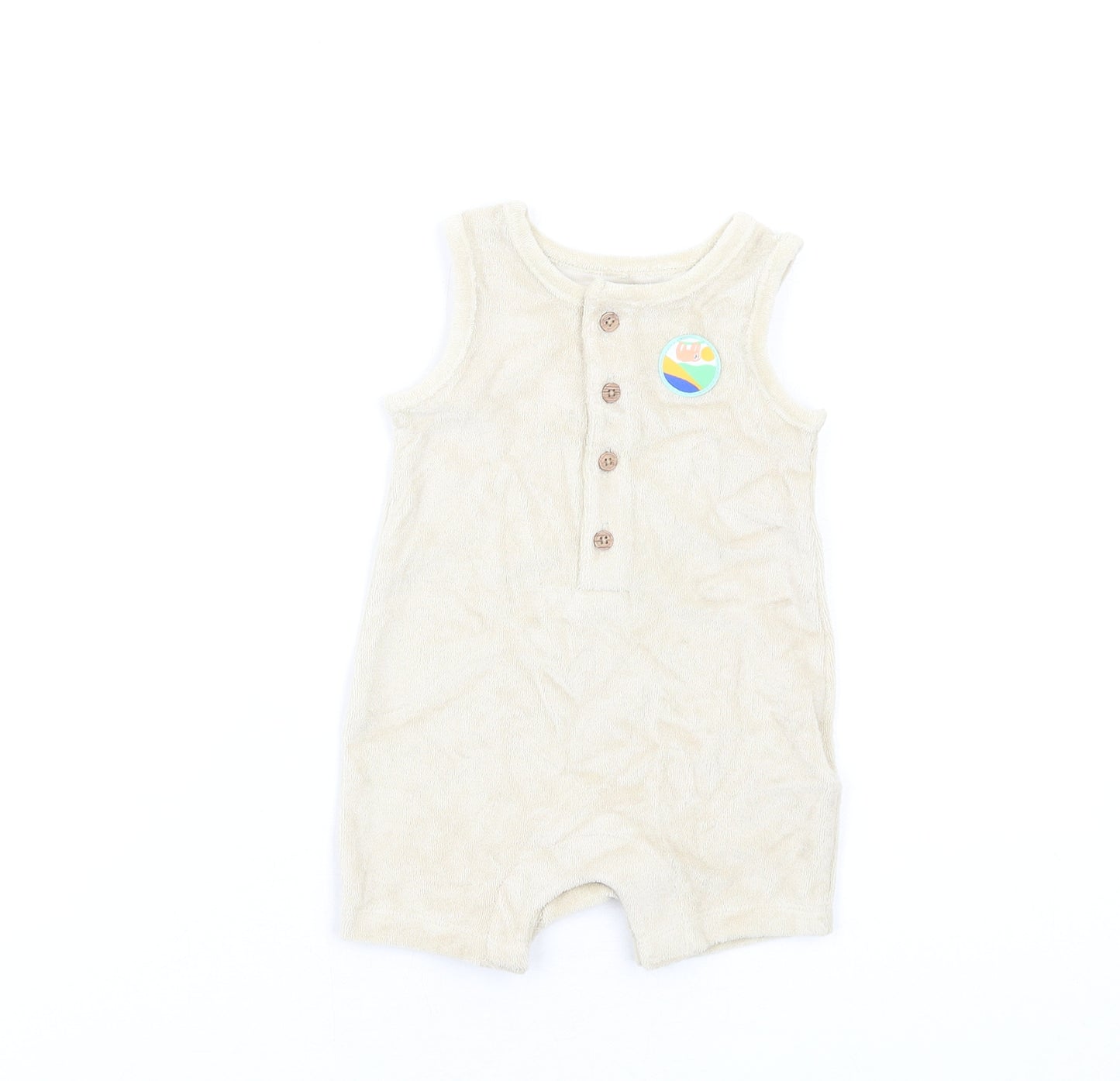 Marks and Spencer Baby Beige Cotton Romper One-Piece Size 0-3 Months Button