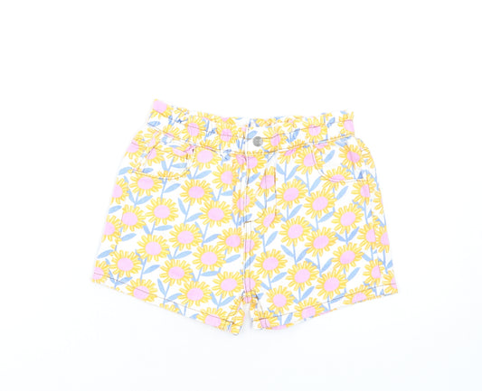 Marks and Spencer Girls Multicoloured Floral Cotton Paperbag Shorts Size 6-7 Years Regular Zip